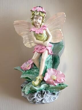 Vintage Collectible Fairy Flower Figurine Polyresin 12" Tall